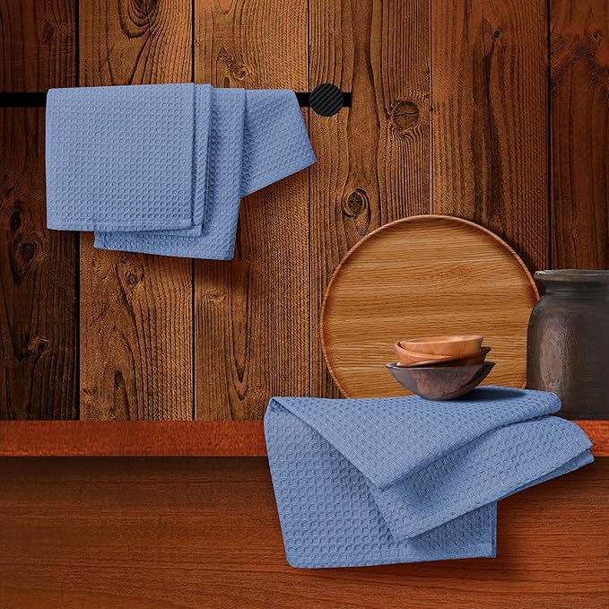 Sky Blue Waffle Kitchen Towels, 16x26 Inches, Absorbent, Durable, 100% Cotton, Soft, Quick Drying, Machine Washable, Perfect for Drying Dishes, Multipurpose Towels, Everyday Use, 4 Pack