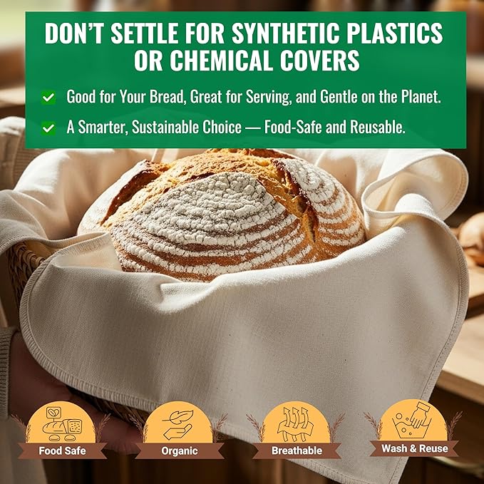 Flour Sack Towels for Bread Dough Proofing – 100% Unbleached Cotton, Thick Reusable Baking Cloth – 28"x28" Large Tea Towels for Baguettes, Ciabatta, Pastries – 3 Pack