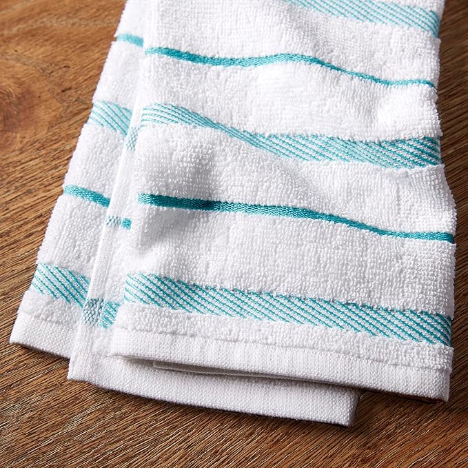 KitchenAid Albany Kitchen Towel 4-Pack Set, Aqua/White, 16"x26"