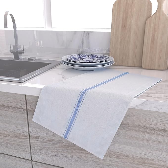 RIVERSTREAM Dish Towels - (Blue, 15-Pack) 100% Cotton, 14 x 25 Inches, Super Absorbent, Reusable Cleaning Kitchen Dish Towels Set