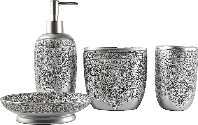 Hymmah Bathroom Accessories Set,Toothbrush Holder,Farmhouse Bathroom Decor,4 Pcs Resin Gift Set Apartment Necessities, Contain Toothbrush Cup,Soap Dispenser,Soap Dish,Tumbler