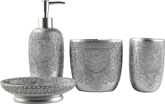 Hymmah Bathroom Accessories Set,Toothbrush Holder,Farmhouse Bathroom Decor,4 Pcs Resin Gift Set Apartment Necessities, Contain Toothbrush Cup,Soap Dispenser,Soap Dish,Tumbler