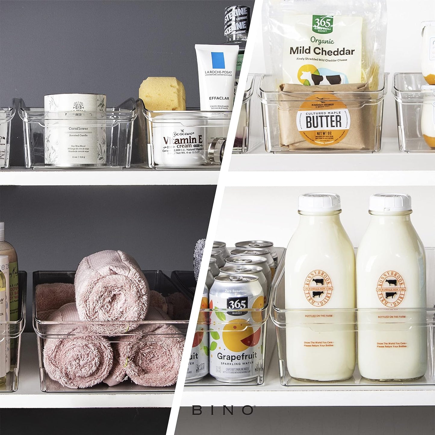 BINO | Plastic Storage Bins, X-Large | THE CURVE COLLECTION | Multi-Use Organizer Bins | Built-In Handle | BPA-Free | Pantry Organization | Home Organization | Fridge and Freezer Organizer