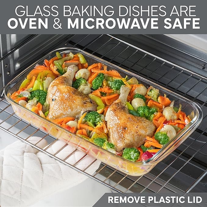 COOK WITH COLOR 8-Piece Deep Glass Baking Dish Set with Plastic Lids – Casserole and Food Storage Containers for Lasagna, Leftovers – Freezer-to-Oven, Microwave & Dishwasher Safe, Grey