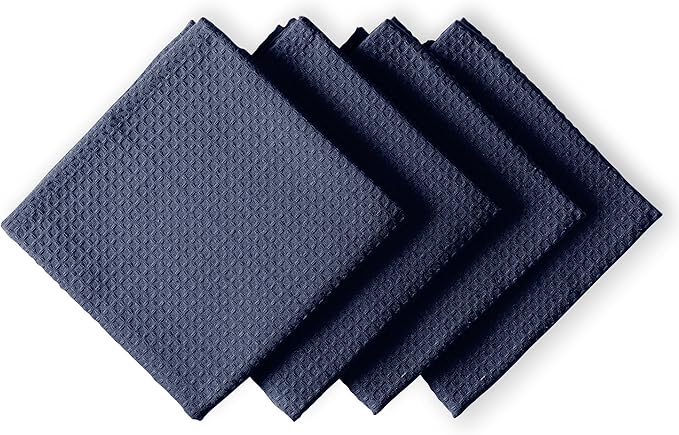 Navy Waffle Kitchen Towels, 16"x26", Soft, Absorbent, Durable, Quick Drying, 100% Cotton, Reusable, Machine Washable, Ideal for Cleaning, Multipurpose Dish Towels, Set of 4