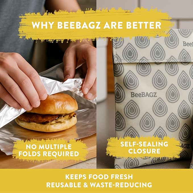 Beeswax Wrap Storage Bag, Reusable Food Storage Bags, Pack of 6, Plastic Free Biodegradable Food Wrap Alternative, Family Pack, 3 Small + 2 Medium + 1 Large, (grey)