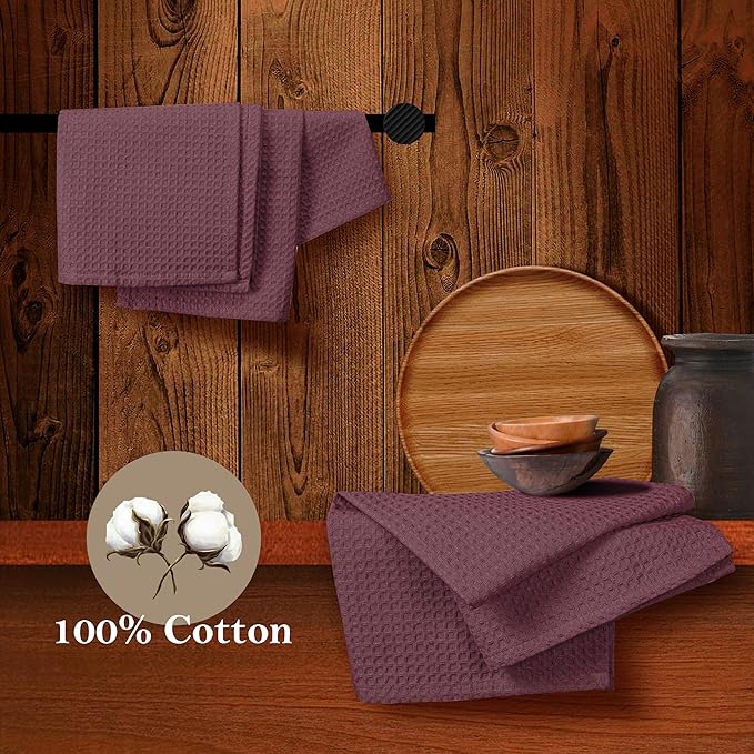 Burgundy Wine Waffle Dishcloths, 12"x12", Soft, Absorbent, and Durable, 100% Cotton, Reusable, Quick Drying, Ideal for Drying Dishes, Cleaning, Multipurpose Use, 12 Pack