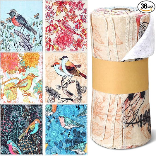 36 Count Reusable Cleaning Cloths Washable Cotton Kitchen Towels for Home(Bird Style,Multicolor)