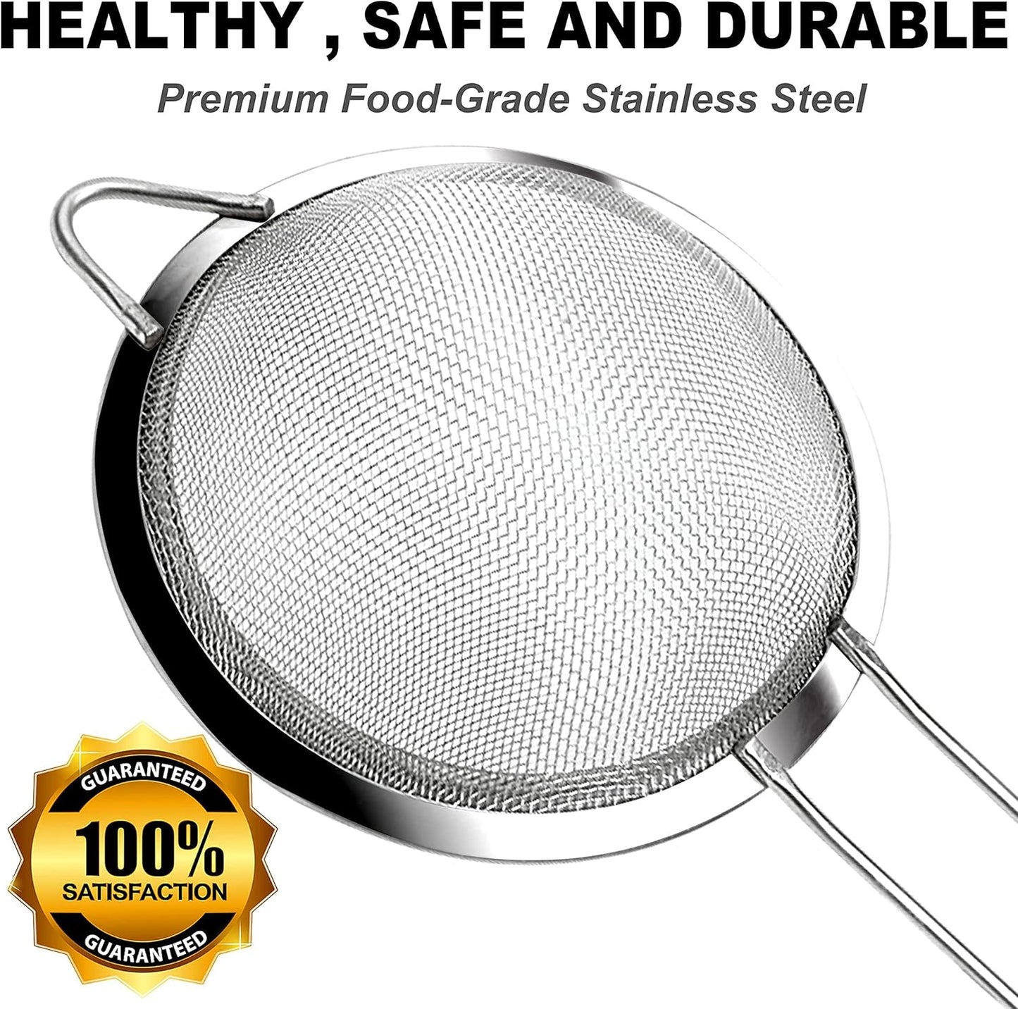 Anaeat Fine Mesh Strainers - Premium Stainless Steel Colander Sieve Sifters, with Durable Mesh and Sturdy Handle, Excellent for Sifting Dry ingredients, Flour, Pastas, Rice, Tea (6.3"）