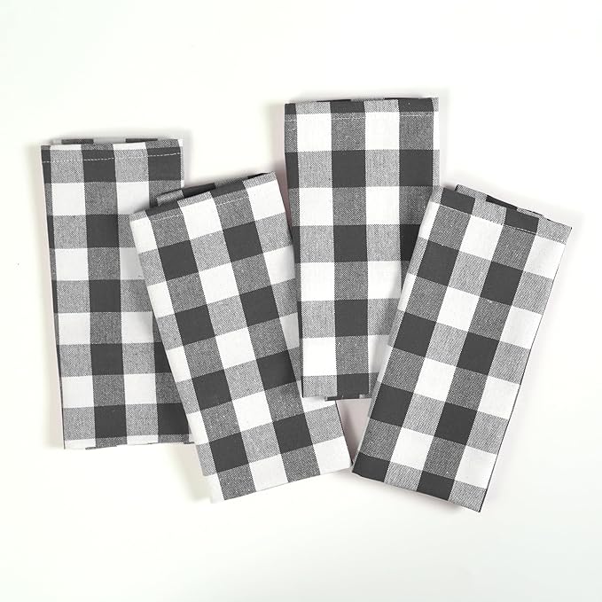 Grey Gingham Kitchen Towels, 18x26 Inches, Soft, Absorbent, Quick Drying, 100% Cotton, Washable & Reusable, Premium Quality Checkered Towels for Drying Dishes, Multipurpose Cleaning