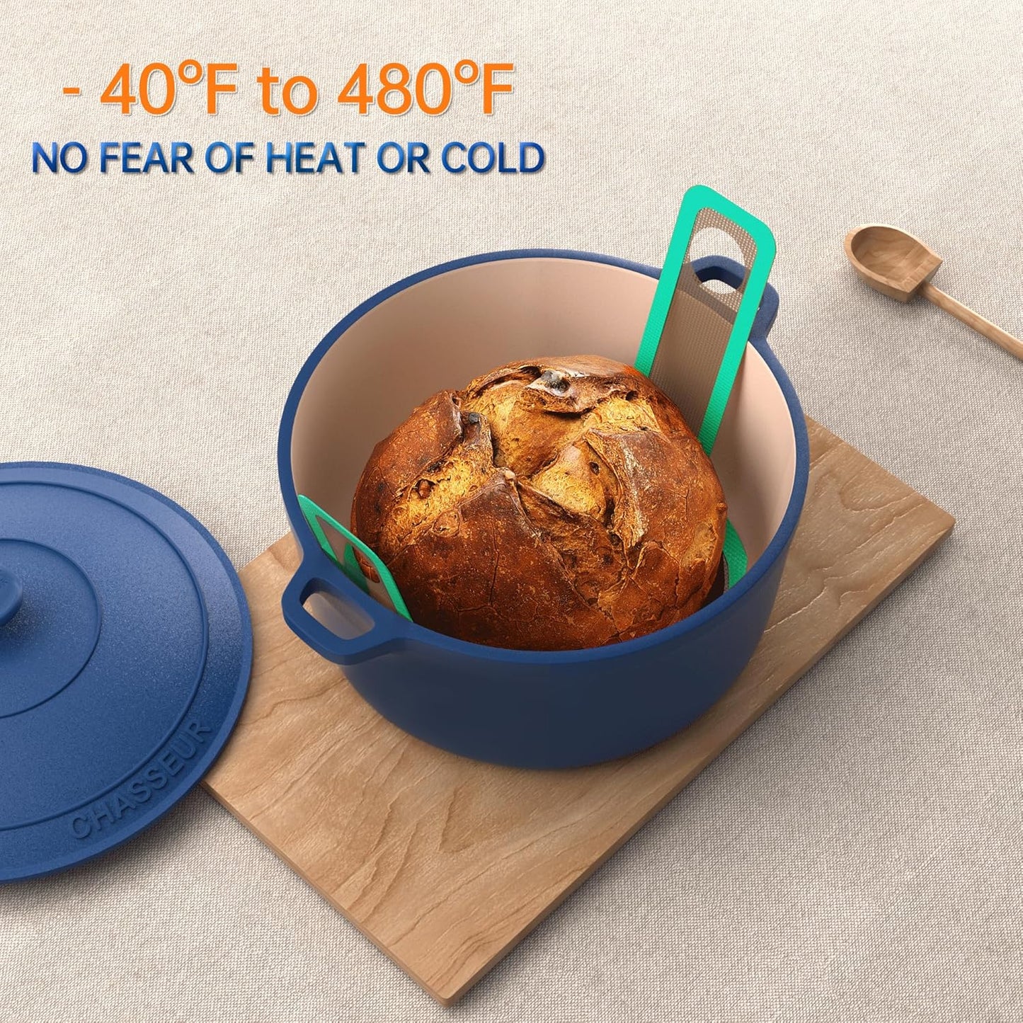 GUYDREMAT Bread Sling - Perfect Silicone Baking Mat for Sourdough Bread Baking – Superior Cast in Iron Dutch Oven Liner, 2 Pieces with Storage Band in GUY DREAM Classic Pack