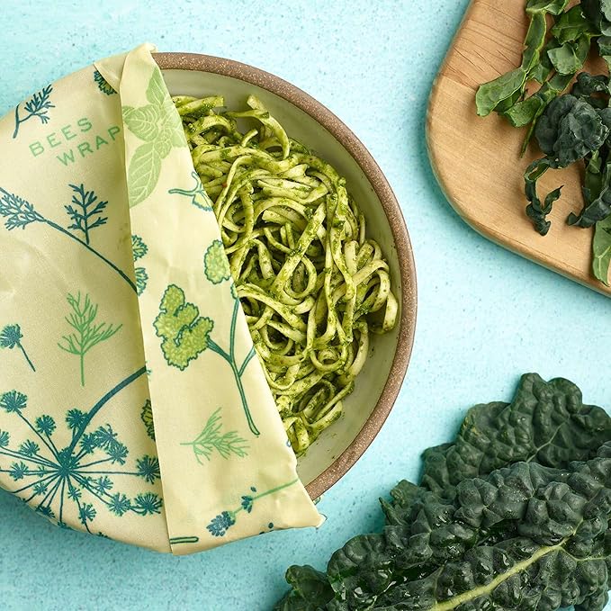 Bee's Wrap Vegan Beeswax Wraps for Food - Vegan Herb Garden 3 Pack (S, M, L) Made in USA Reusable & Organic Food Wraps, Sandwich Wrap & Bowl Covers - Eco Alternative to Aluminum Foil & Plastic Wrap