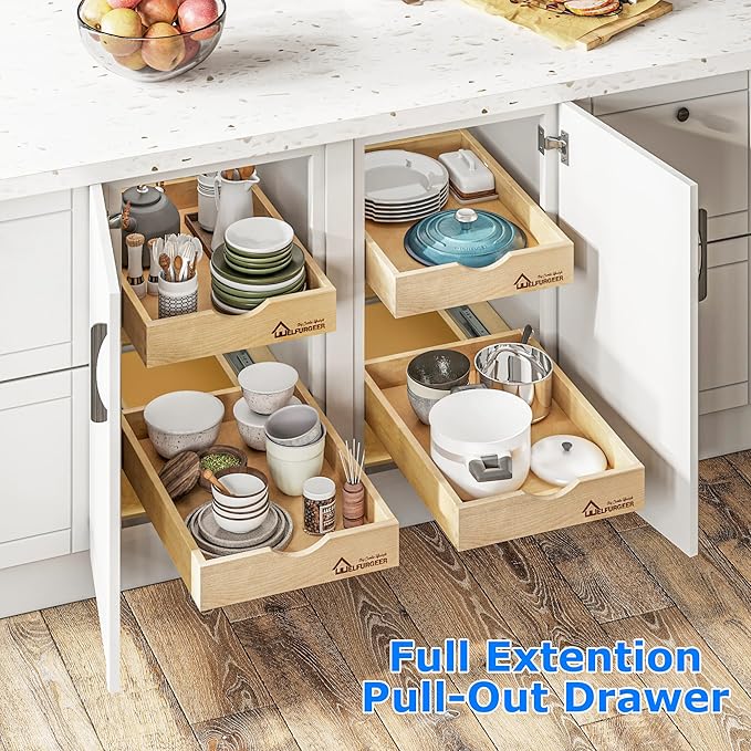 WelFurGeer Pull Out Drawers for Kitchen Cabinets, Cabinet Organizer, Pot and Pan Organizer Cabinet, Slide Drawer (20''W) B24 (20''W x21''D)