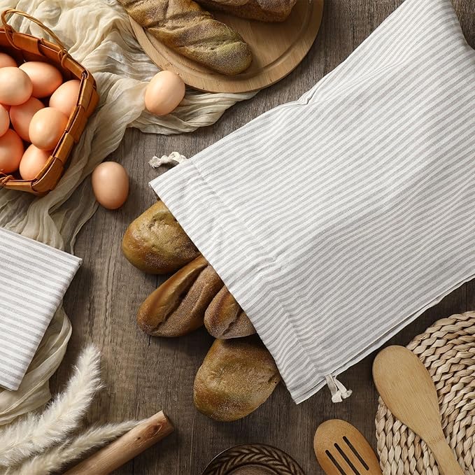 2 Pcs Linen Bread Bags for Homemade 13 x 17 Inches Sourdough Bread Container Reusable Linen Storage Bag with Plastic Saver Natural Large Storage for Artisan Bag(Retro Style)