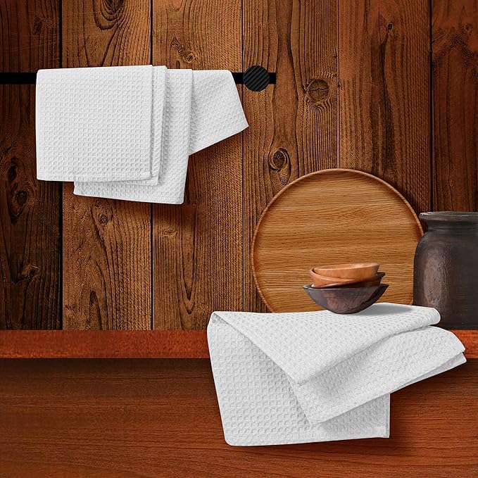 White Waffle Kitchen Towels, 16x26 Inches, 100% Cotton, Soft, Absorbent, Quick Drying, Reusable, and Machine Washable, Ideal for Drying Dishes, Cleaning, Multipurpose Towels, 4 Pack
