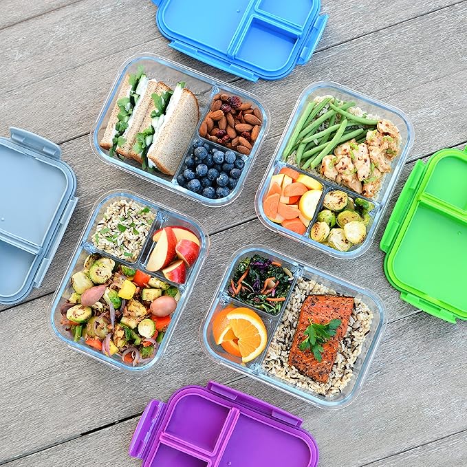 Bentgo Glass Lunch Box - Leak-Proof Bento-Style Food Container with Airtight Lid and Divided 3-Compartment Design - 5 Cup Capacity for Meal Prepping, and Portion-Controlled Meals for Adults (Green)